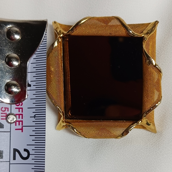 VTG Mesh flower mirror square brooch gold tone - Picture 4 of 4